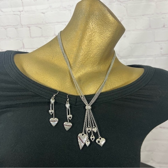 BRIGHTON 2 pc necklace & earring set 3 strand chain & dangling earrings GUc - Picture 1 of 13